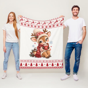 Cute Deer Fleece Blanket, Cozy Nordic Winter Throw Blanket
