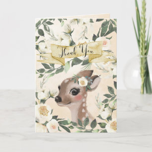 cute deer floral baby shower thank you card