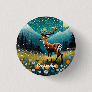 Cute Deer Flowers Meadow Fantasy 1 Inch Round Button