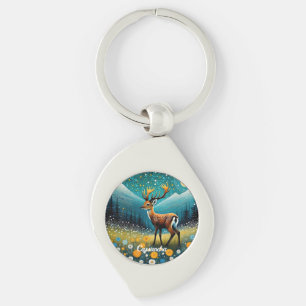 Cute Deer Flowers Meadow Fantasy Keychain