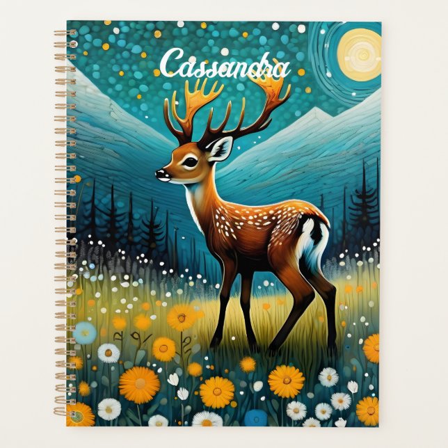 Cute Deer Flowers Meadow Fantasy  Planner (Front)