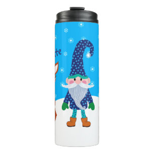 Cute Deer Fox Blue Personalized Christmas Gnome Thermal Tumbler