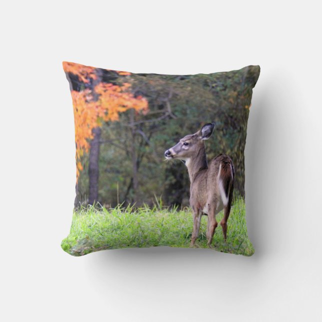 Cute Deer in the field Throw Pillow (Front)