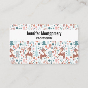 Cute Deer in Whimsical Forest Pattern Business Card