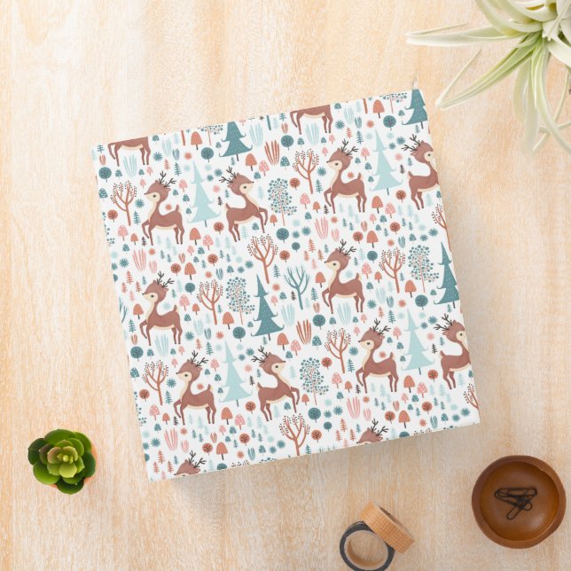 Cute Deer in Whimsical Forest Pattern Christmas Binder (In Situ)