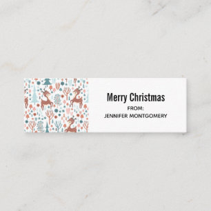 Cute Deer in Whimsical Forest Pattern Christmas Mini Business Card