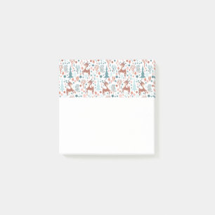 Cute Deer in Whimsical Forest Pattern Christmas Post-it Notes