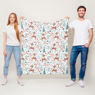 Cute Deer in Whimsical Forest Pattern Fleece Blanket