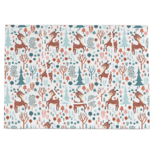 Cute Deer in Whimsical Forest Pattern Large Gift Bag