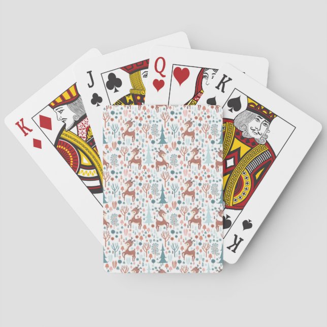 Cute Deer in Whimsical Forest Pattern Playing Cards (Back)