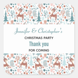 Cute Deer in Whimsical Forest Pattern Thank You Square Sticker