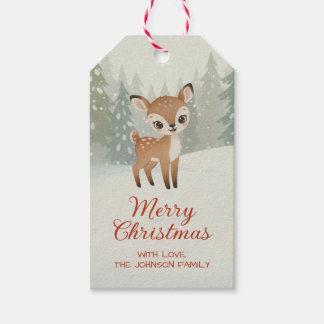 Cute Deer in Winter Forest Merry Christmas Gift Tags
