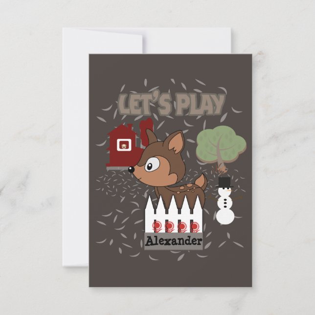 Cute Deer Jouons-Jouons-Jouer Date Invitation (Devant)