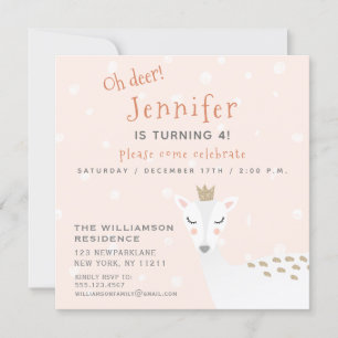 Cute Deer   Kids Winter Birthday Invitation