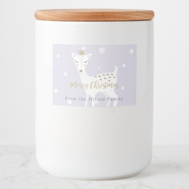 Cute Deer | Lilac | Personalized Christmas Food Label (Front)