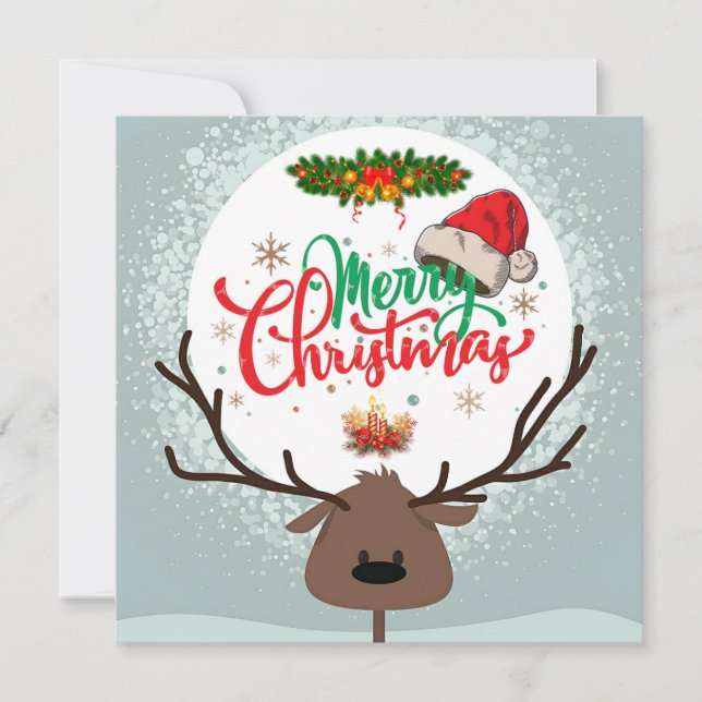 Cute Deer Merry Christmas Wishing Card (Front)
