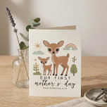 Cute Deer Mom Baby First Mothers Day Illustration Card<br><div class="desc">This greeting card features a soft illustration of a mother deer and her baby with gentle pastel tones. The layout is simple and easy to read while maintaining a warm emotional feel. The balanced composition keeps the design clear and calm. You can edit the name and year on the design...</div>