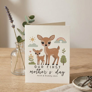 Cute Deer Mom Baby First Mothers Day Illustration Card