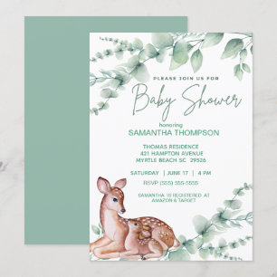   Cute Deer Mom Fawn  Greenery  Boys Baby Shower  Invitation