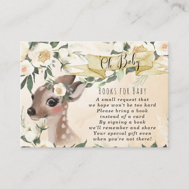 cute deer oh baby books for baby request card (Front)