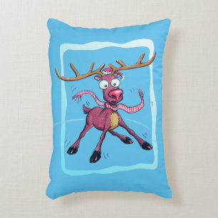 Cute Deer on ice Funny Christmas holidays Cartoon Accent Pillow