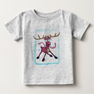 Cute Deer on ice Funny Christmas holidays Cartoon Baby T-Shirt