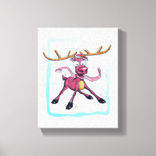 Cute Deer on ice Funny Christmas holidays Cartoon Canvas Print