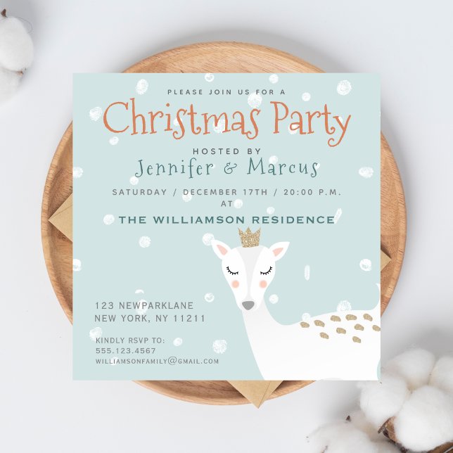 Cute Deer | Pale Blue Christmas Party Invitation (Créateur téléchargé)
