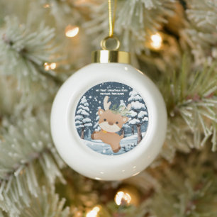 Cute Deer Personalized Baby's First Ceramic Ball Christmas Ornament