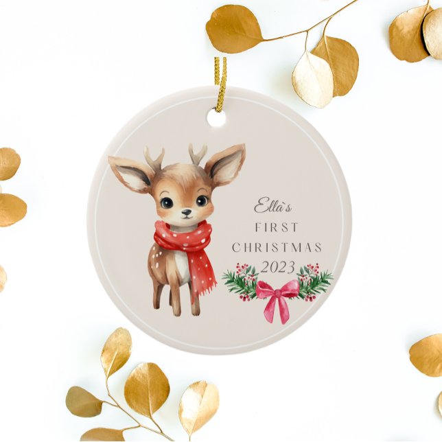 Cute Deer Personalized Kid`s First Christmas  Ceramic Ornament (Cute Deer Personalized Kid`s First Christmas Ceramic Ornament)
