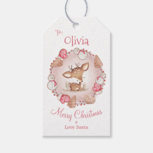 Cute Deer Pink Christmas Gift Tag