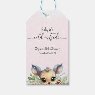 Cute Deer Pink Winter Snow Baby Shower Favour Tags