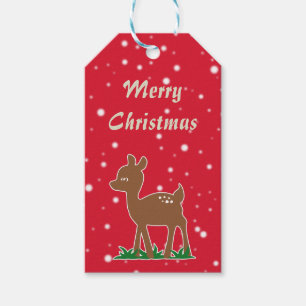 Cute Deer Puppy Vintage Red Brown Merry Christmas Gift Tags