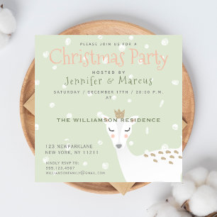 Cute Deer Sage Green Christmas Party Invitation
