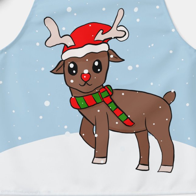 Cute Deer Santa Hat Snow Drawing Christmas Kids Apron (Creator Uploaded)