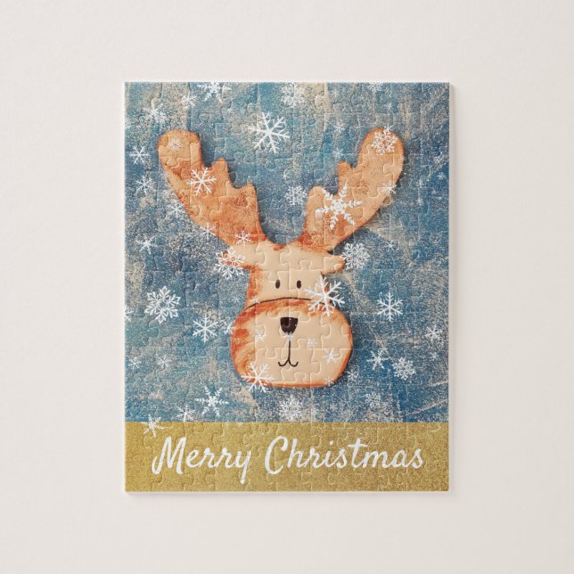 Cute Deer Snowflake Merry Christmas Kids Jigsaw Puzzle (Vertical)