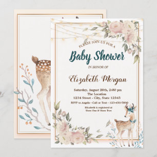 Cute Deer String Lights,Floral Baby Shower    Invitation