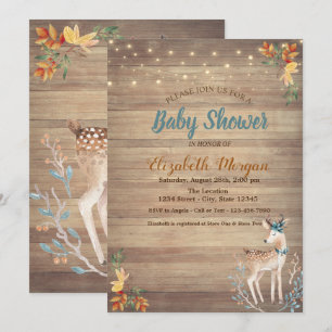 Cute Deer String Lights,Wood Texture Baby Shower Invitation