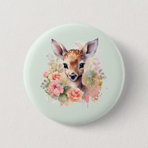 Cute Deer Surrounded By Roses 2 Inch Round Button