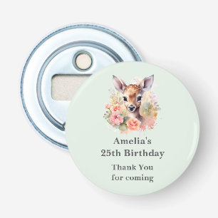 Cute Deer Surrounded By Roses Birthday Thank You Bottle Opener