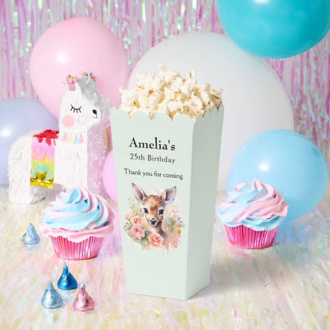 Cute Deer Surrounded By Roses Birthday Thank You Favor Box (Party)