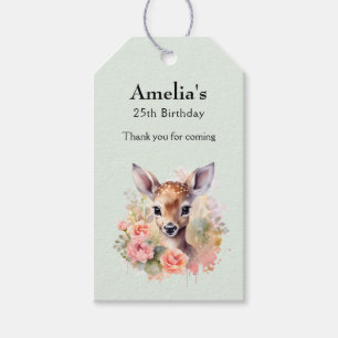 Cute Deer Surrounded By Roses Birthday Thank You Gift Tags