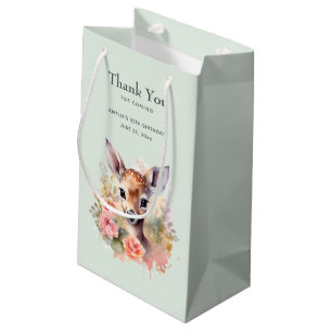 Cute Deer Surrounded By Roses Birthday Thank You Small Gift Bag