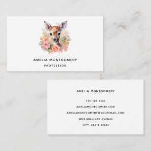 Cute Deer Surrounded By Roses Business Card