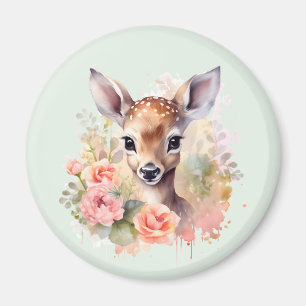 Cute Deer Surrounded By Roses Magnet