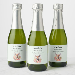 Cute Deer Surrounded By Roses Party Thank You Sparkling Wine Label