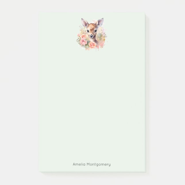 Cute Deer Surrounded By Roses Post-it Notes (Front)