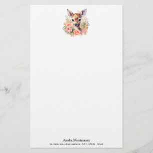 Cute Deer Surrounded By Roses Stationery