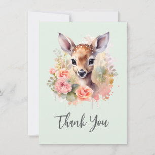 Cute Deer Surrounded By Roses Thank You