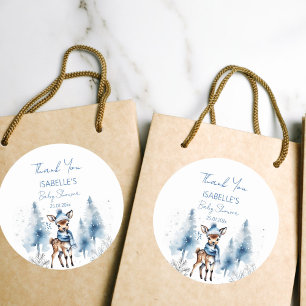 Cute deer Winter boys baby shower thank you favor Classic Round Sticker